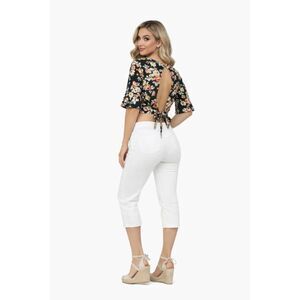 Polly & Esther Shirt Crop Top Shirt Floral Bell Sleeve Women's Woman's Medium